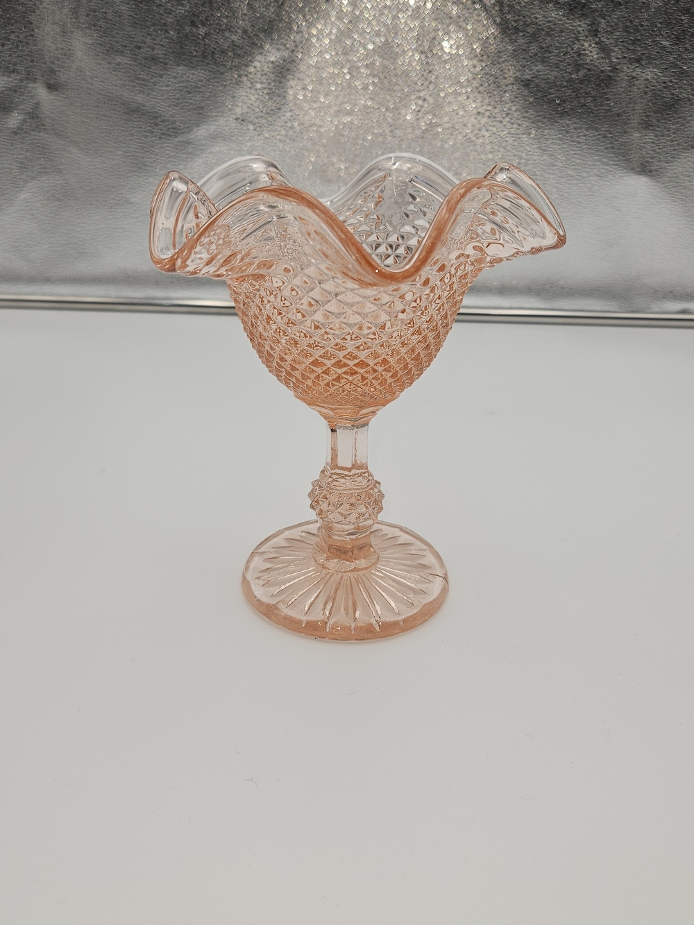 Vintage Pink Hobnail Glass Compote